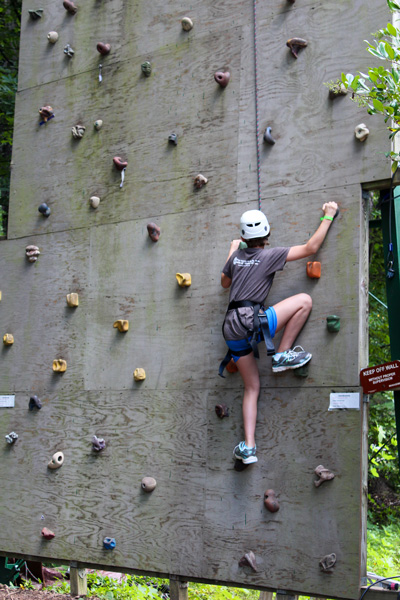 Climbing on the rock wall