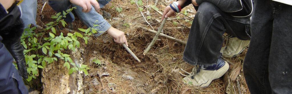 youth digging in the dirt with sticks