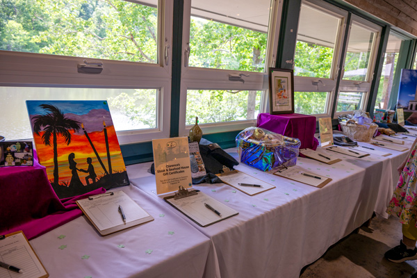 Table filled with auction items